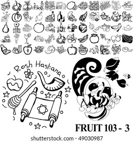 Fruit set of black sketch. Part 103-3. Isolated groups and layers.