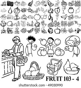 Fruit set of black sketch. Part 103-4. Isolated groups and layers.