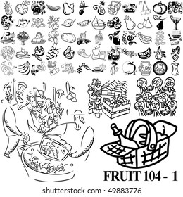 Fruit set of black sketch. Part 104-1. Isolated groups and layers.