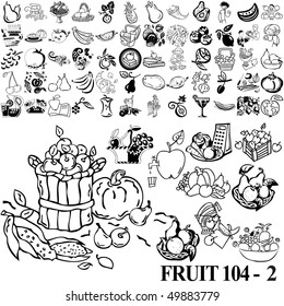 Fruit set of black sketch. Part 104-2. Isolated groups and layers.