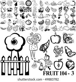 Fruit set of black sketch. Part 104-3. Isolated groups and layers.