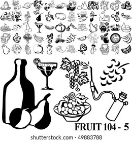 Fruit set of black sketch. Part 104-5. Isolated groups and layers.