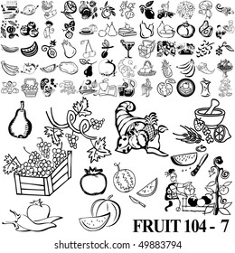 Fruit set of black sketch. Part 104-7. Isolated groups and layers.