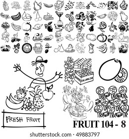 Fruit set of black sketch. Part 104-8. Isolated groups and layers.