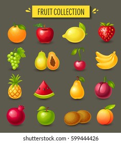 Obstset, Cartoon-Stil, Vektorgrafik