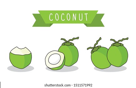 fruit set and coconut on white background 