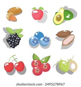 juego de frutas, colecciones, Paquetes. adecuado para temas de frutas. Ilustración vectorial plana.