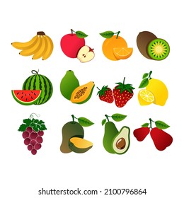 Fruit set, colored icon set. Food concept. Vector illustration