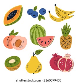 Fruit set. Cute colorful vector illustrations isolated on white