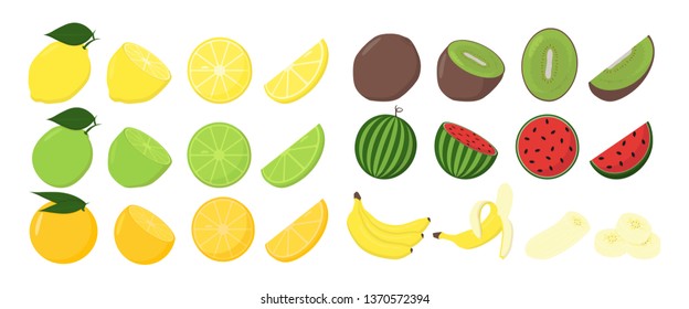 Fruit set in different condition. Isolated white background. Vector illustration