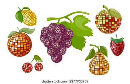 Fruit set. Fruit disco ball. Poster template, invitation, congratulations.