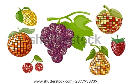 Fruit set. Fruit disco ball. Poster template, invitation, congratulations.