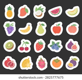 Fruit set featuring pineapple mango coconut watermelon melon grape banana pear apple peach kiwi cherry strawberry blueberry fig pomegranate carambola
