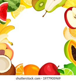 Fruit set frame. Summer banner template isolated. Vector illustration