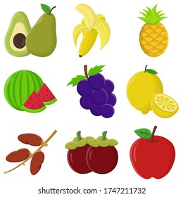 Fruit set icon flat design vector illustration pack