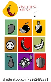 fruit set icon vector illustration , vitamine-C 
