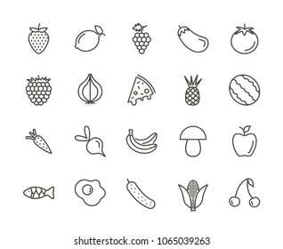 Fruit set icon vector. Outline fresh food collection. Trendy flat organic sign design. Thin linear graphic pictogram isolated for web site, mobile application. Logo illustration. Eps10.