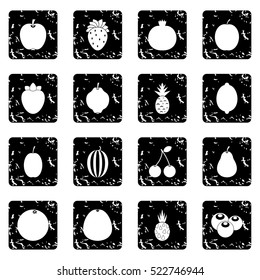 Fruit set icons in grunge style isolated on white background. Vector illustration