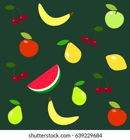 Fruit. Set of icons. Vector illustration.
