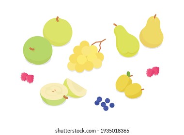 Juego de frutas. Isometric vectorial ilustración en diseño plano.