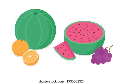 Fruit set. Isometric vector illustration in flat design.