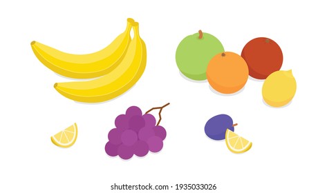 Fruit set. Isometric vector illustration in flat design.