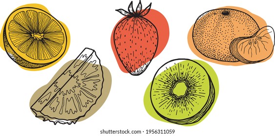 Fruit set (kiwi, pineapple, tangerine, orange and strawberry)
