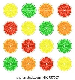 Fruit set: lemon, lime, orange, grapefruit. Vector EPS10