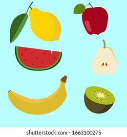 Fruit set made in flat style. Healthy food