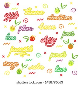 Fruit set of the names of the letters. Isolated objects on white background. Logo or element of the fetus for design.Vector illustration.