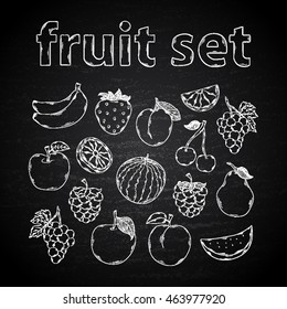 Fruit set on a chalk board hand draw doodle style