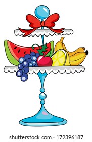 fruit set on a stand, vector illustration on white background