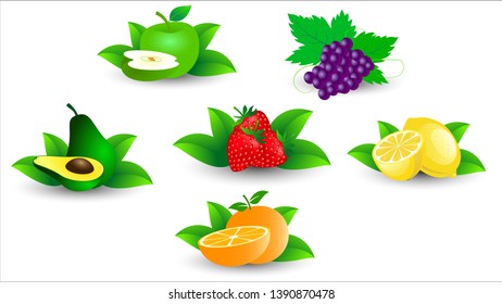 Fruit Set On White Background. Vector Illustration
