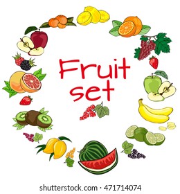 Fruit set on a white background.