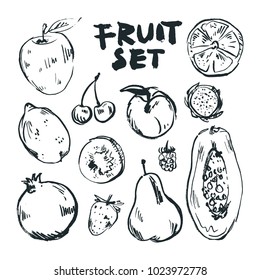 Fruit set outline, white