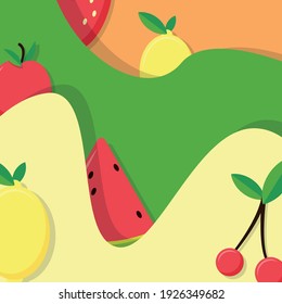 Fruit set with paper effect background. Vector illustration.