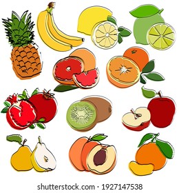 Fruit set. Silhouettes. Flat vector illustration.