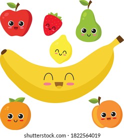 Cute Funny Fruits Set Vector Illustration Stock Vector (Royalty Free ...