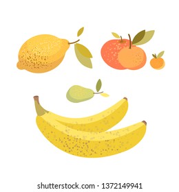 Fruit set. Summer fruits. Bananas, appels, orange, pear, lemon