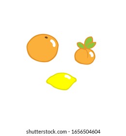 Obst, Set, Vektorillustration, Handzeichnung, Orange, Pfirsich und Zitrone