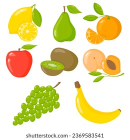 Fruit set of vector illustration, healthy food, vegan, vegetarian, fruit stickers