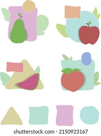 fruit set watermelon pear apple peach abstraction fruits icon