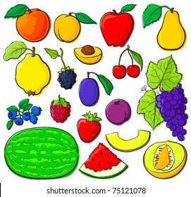 Fruit set without gradients. Each in separated layer, vector illustration