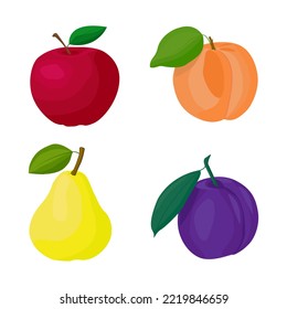 Fruit set.Apple,apricot,pear,plum.Organic vector food. Eco healthy ingredient For poster, banner, coupon.