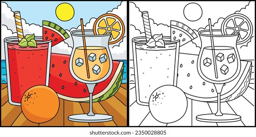 Fruit Shake and Cocktail Summer Illustration