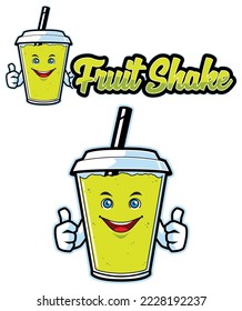 Fruit shake mascot illustration with funny cartoon character.