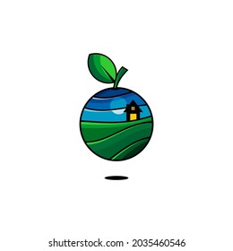 fruit shaped natural scenery vector, farm logo vector