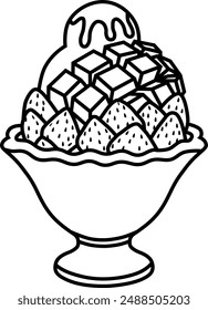 Fruit shaved ice drawn with black lines