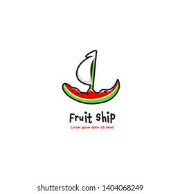 Fruit ship, watermelon fruit ship logo, unique cartoon logo from summer fruit illustration