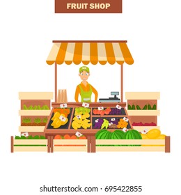 Fruit shop illustration isolated on white background for web and mobile design